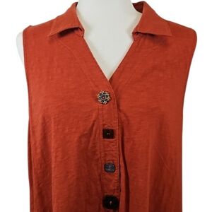 Soft Surroundings Danielle Button Sleeveless Tunic, Sz Large, Terra Cotta Orange